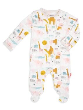 Magnetic Me White Footie with Mustard, Pink & Blue Animal Print